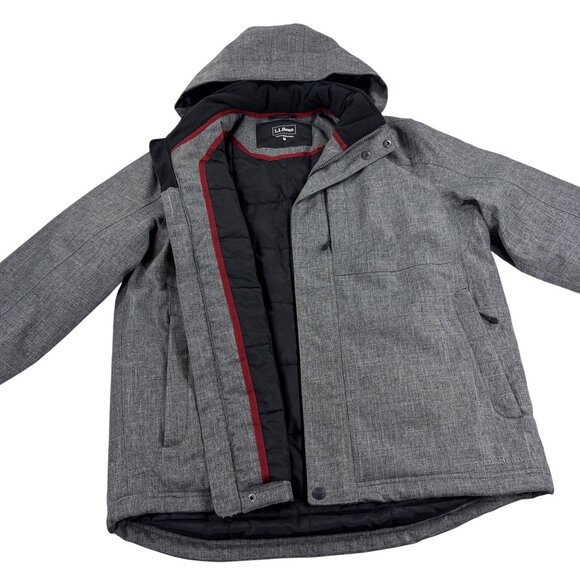 LL BEAN Hooded Winter Jacket Mens Size M Quilt Lined Heather Gray Winter Coat - Picture 1 of 11